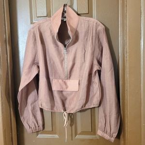 Good American brown cropped 1/2 zip sheer jacket